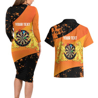 Personalised Netherlands Darts Couples Matching Long Sleeve Bodycon Dress and Hawaiian Shirt Born To Play Darts Grunge Style - Wonder Print Shop
