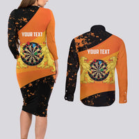 Personalised Netherlands Darts Couples Matching Long Sleeve Bodycon Dress and Long Sleeve Button Shirt Born To Play Darts Grunge Style - Wonder Print Shop