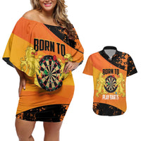Personalised Netherlands Darts Couples Matching Off Shoulder Short Dress and Hawaiian Shirt Born To Play Darts Grunge Style - Wonder Print Shop