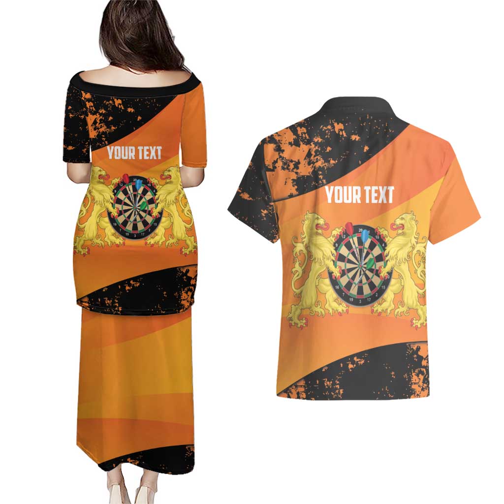 Personalised Netherlands Darts Couples Matching Puletasi and Hawaiian Shirt Born To Play Darts Grunge Style - Wonder Print Shop