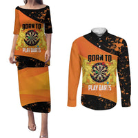 Personalised Netherlands Darts Couples Matching Puletasi and Long Sleeve Button Shirt Born To Play Darts Grunge Style - Wonder Print Shop