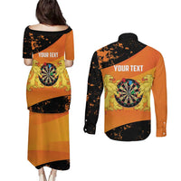 Personalised Netherlands Darts Couples Matching Puletasi and Long Sleeve Button Shirt Born To Play Darts Grunge Style - Wonder Print Shop