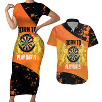 Personalised Netherlands Darts Couples Matching Short Sleeve Bodycon Dress and Hawaiian Shirt Born To Play Darts Grunge Style - Wonder Print Shop