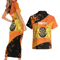 Personalised Netherlands Darts Couples Matching Short Sleeve Bodycon Dress and Hawaiian Shirt Born To Play Darts Grunge Style - Wonder Print Shop
