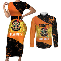 Personalised Netherlands Darts Couples Matching Short Sleeve Bodycon Dress and Long Sleeve Button Shirt Born To Play Darts Grunge Style - Wonder Print Shop
