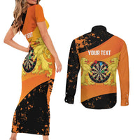 Personalised Netherlands Darts Couples Matching Short Sleeve Bodycon Dress and Long Sleeve Button Shirt Born To Play Darts Grunge Style - Wonder Print Shop
