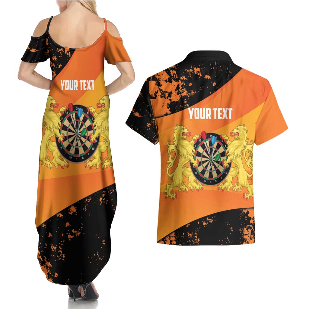 Personalised Netherlands Darts Couples Matching Summer Maxi Dress and Hawaiian Shirt Born To Play Darts Grunge Style - Wonder Print Shop