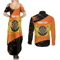 Personalised Netherlands Darts Couples Matching Summer Maxi Dress and Long Sleeve Button Shirt Born To Play Darts Grunge Style - Wonder Print Shop