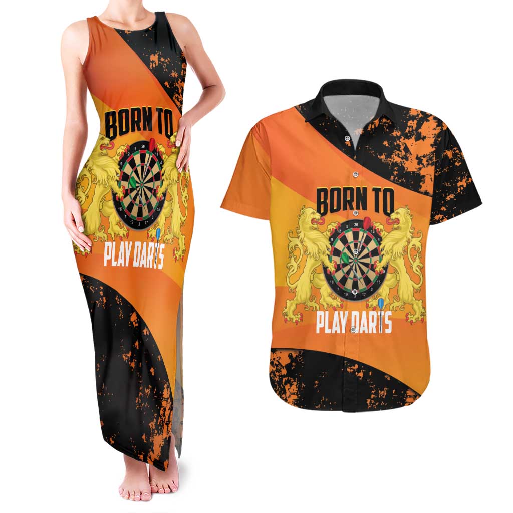 Personalised Netherlands Darts Couples Matching Tank Maxi Dress and Hawaiian Shirt Born To Play Darts Grunge Style - Wonder Print Shop