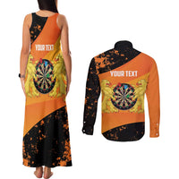 Personalised Netherlands Darts Couples Matching Tank Maxi Dress and Long Sleeve Button Shirt Born To Play Darts Grunge Style - Wonder Print Shop