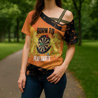 Personalised Netherlands Darts Cross Shoulder Shirt Born To Play Darts Grunge Style - Wonder Print Shop