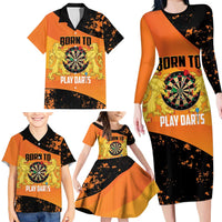 Personalised Netherlands Darts Family Matching Long Sleeve Bodycon Dress and Hawaiian Shirt Born To Play Darts Grunge Style - Wonder Print Shop