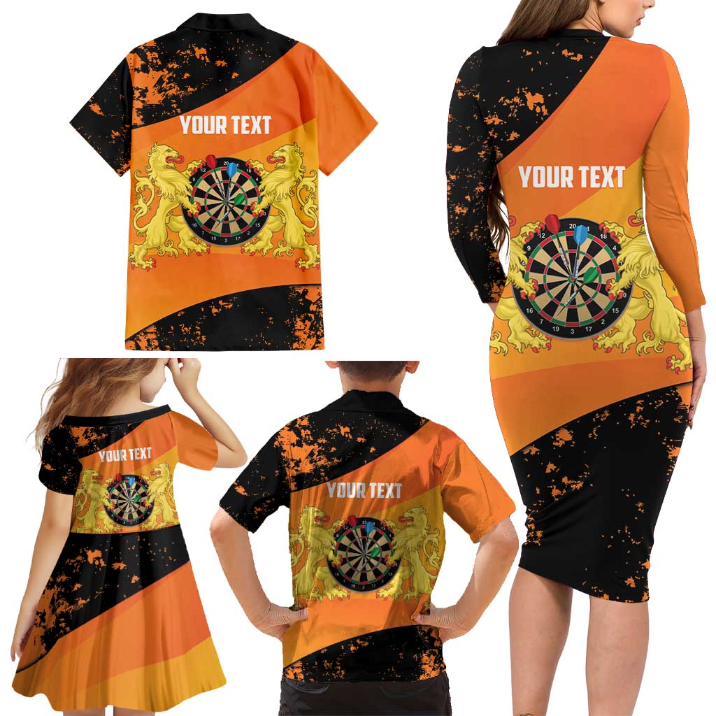 Personalised Netherlands Darts Family Matching Long Sleeve Bodycon Dress and Hawaiian Shirt Born To Play Darts Grunge Style - Wonder Print Shop