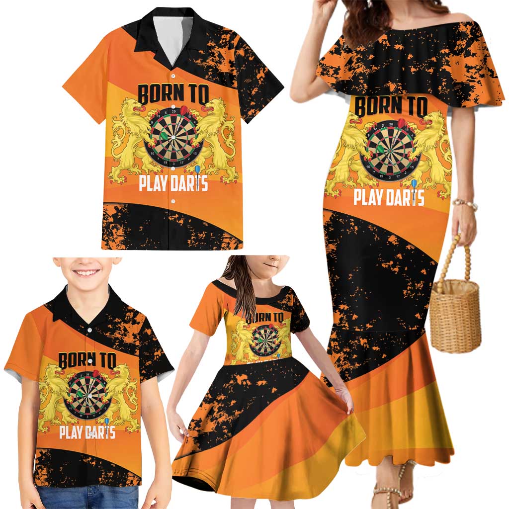 Personalised Netherlands Darts Family Matching Mermaid Dress and Hawaiian Shirt Born To Play Darts Grunge Style - Wonder Print Shop