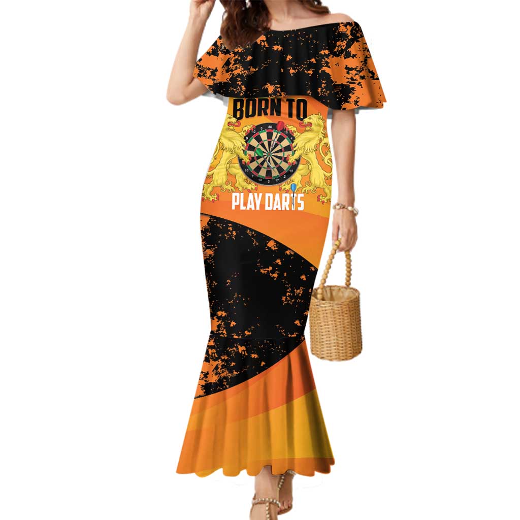 Personalised Netherlands Darts Family Matching Mermaid Dress and Hawaiian Shirt Born To Play Darts Grunge Style - Wonder Print Shop