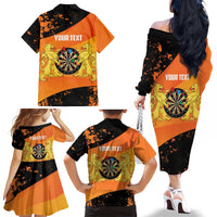 Personalised Netherlands Darts Family Matching Off The Shoulder Long Sleeve Dress and Hawaiian Shirt Born To Play Darts Grunge Style - Wonder Print Shop