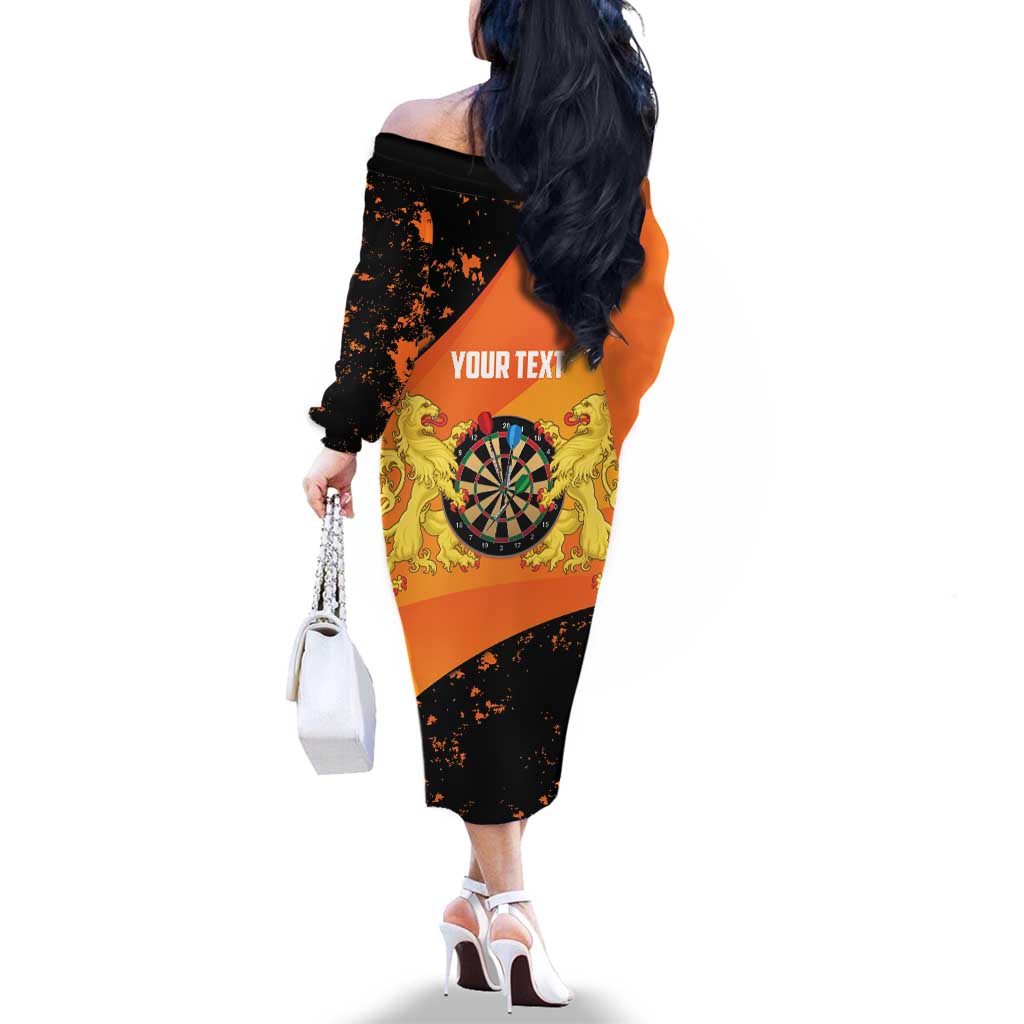 Personalised Netherlands Darts Family Matching Off The Shoulder Long Sleeve Dress and Hawaiian Shirt Born To Play Darts Grunge Style - Wonder Print Shop