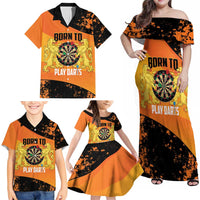 Personalised Netherlands Darts Family Matching Off Shoulder Maxi Dress and Hawaiian Shirt Born To Play Darts Grunge Style - Wonder Print Shop