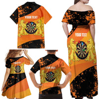 Personalised Netherlands Darts Family Matching Off Shoulder Maxi Dress and Hawaiian Shirt Born To Play Darts Grunge Style - Wonder Print Shop