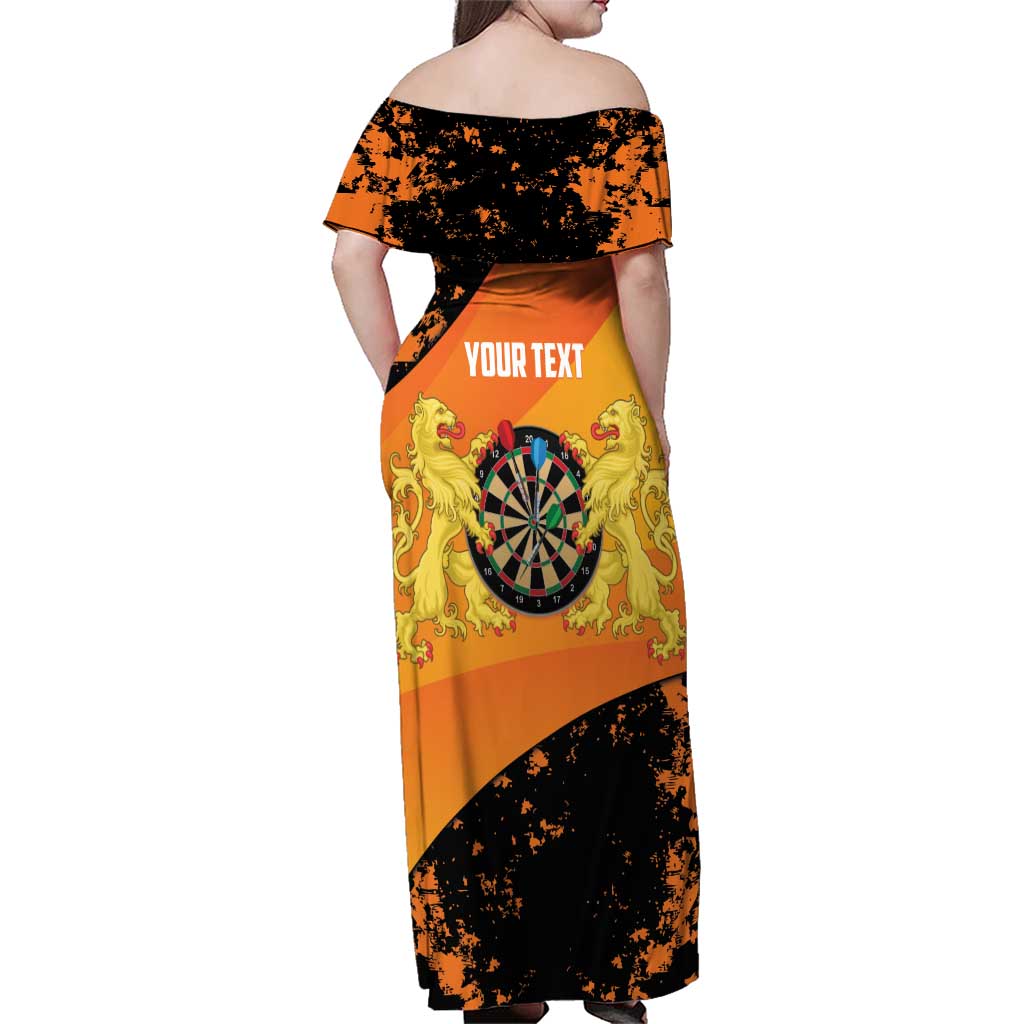 Personalised Netherlands Darts Family Matching Off Shoulder Maxi Dress and Hawaiian Shirt Born To Play Darts Grunge Style - Wonder Print Shop