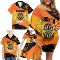 Personalised Netherlands Darts Family Matching Off Shoulder Short Dress and Hawaiian Shirt Born To Play Darts Grunge Style - Wonder Print Shop
