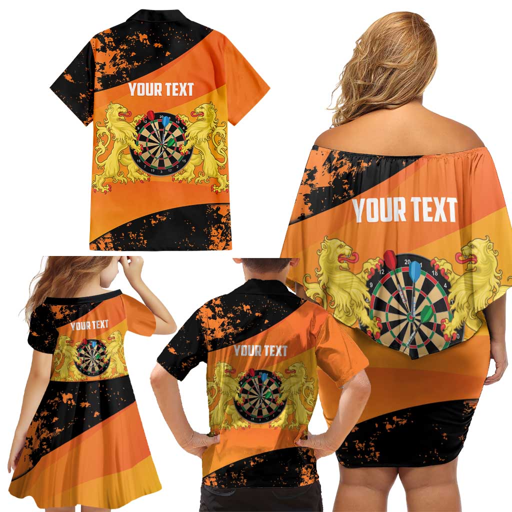 Personalised Netherlands Darts Family Matching Off Shoulder Short Dress and Hawaiian Shirt Born To Play Darts Grunge Style - Wonder Print Shop