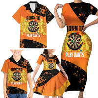 Personalised Netherlands Darts Family Matching Short Sleeve Bodycon Dress and Hawaiian Shirt Born To Play Darts Grunge Style - Wonder Print Shop