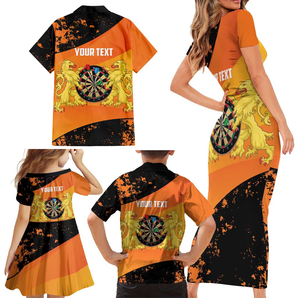 Personalised Netherlands Darts Family Matching Short Sleeve Bodycon Dress and Hawaiian Shirt Born To Play Darts Grunge Style - Wonder Print Shop