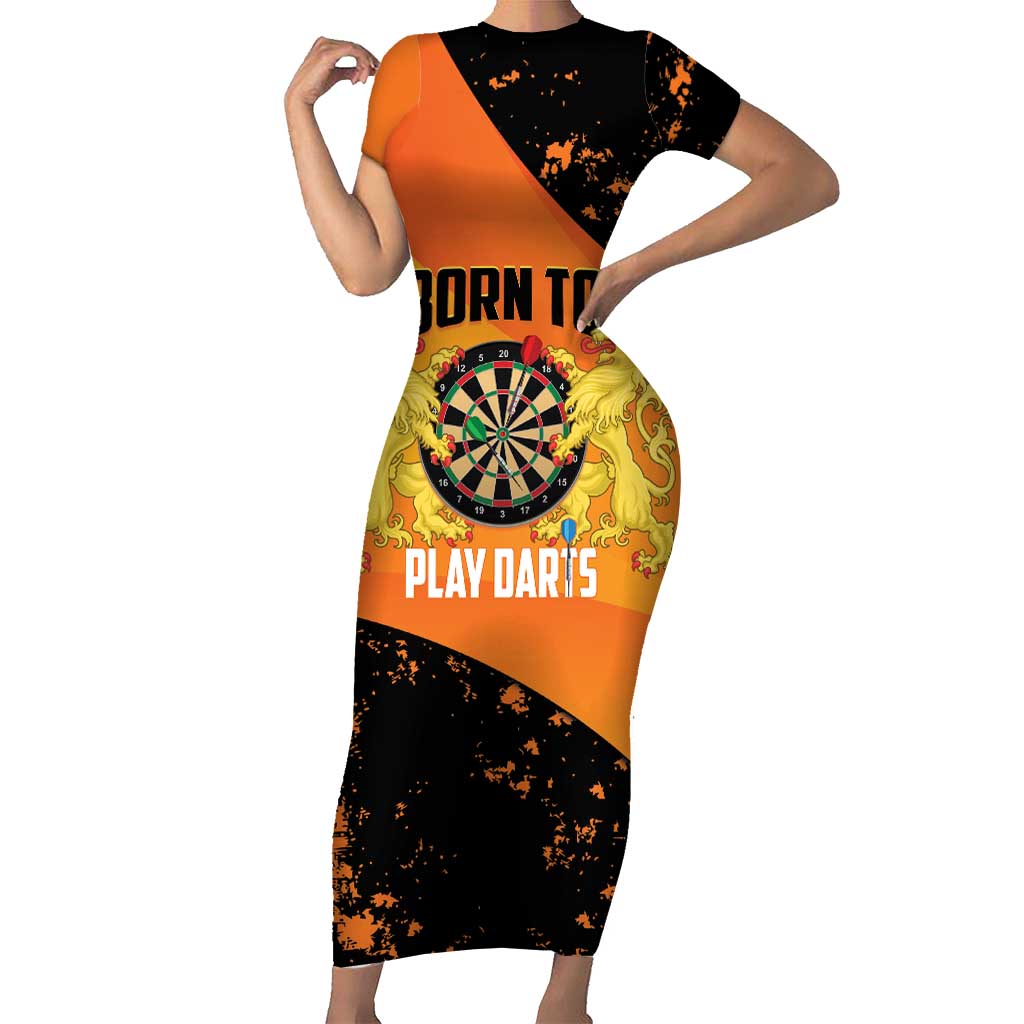 Personalised Netherlands Darts Family Matching Short Sleeve Bodycon Dress and Hawaiian Shirt Born To Play Darts Grunge Style - Wonder Print Shop