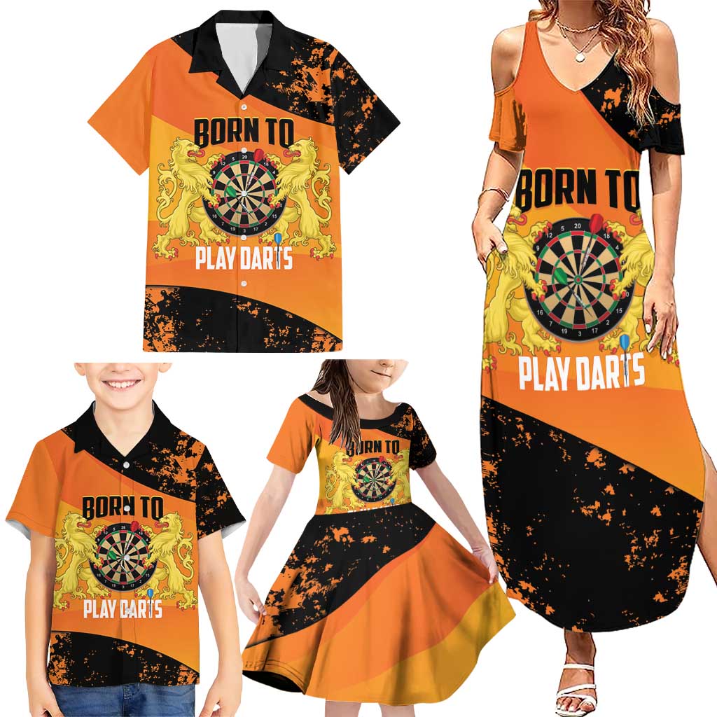Personalised Netherlands Darts Family Matching Summer Maxi Dress and Hawaiian Shirt Born To Play Darts Grunge Style - Wonder Print Shop