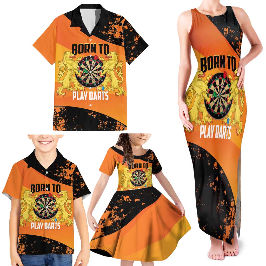 Personalised Netherlands Darts Family Matching Tank Maxi Dress and Hawaiian Shirt Born To Play Darts Grunge Style - Wonder Print Shop