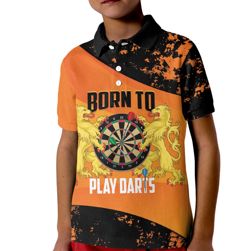Personalised Netherlands Darts Kid Polo Shirt Born To Play Darts Grunge Style - Wonder Print Shop