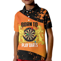 Personalised Netherlands Darts Kid Polo Shirt Born To Play Darts Grunge Style - Wonder Print Shop
