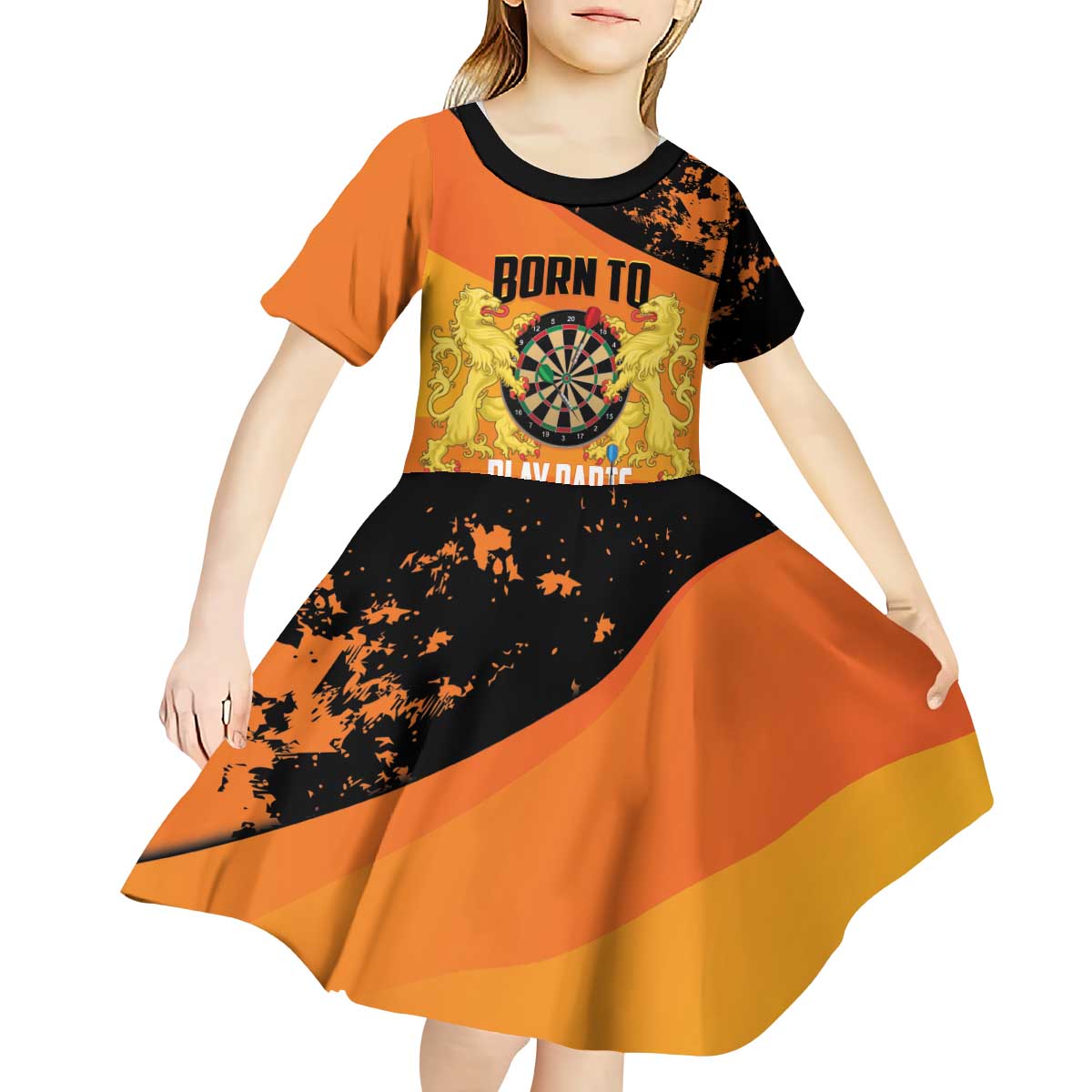 Personalised Netherlands Darts Kid Short Sleeve Dress Born To Play Darts Grunge Style - Wonder Print Shop