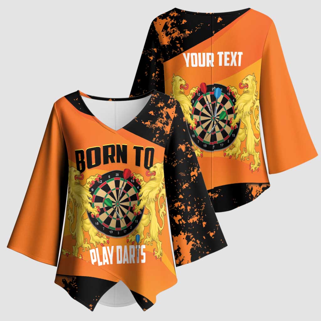Personalised Netherlands Darts Kimono Sleeve Blouse Born To Play Darts Grunge Style - Wonder Print Shop