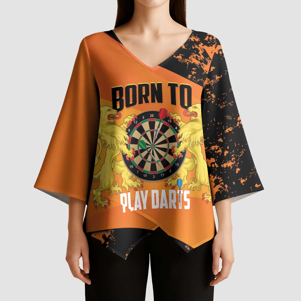 Personalised Netherlands Darts Kimono Sleeve Blouse Born To Play Darts Grunge Style - Wonder Print Shop