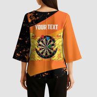 Personalised Netherlands Darts Kimono Sleeve Blouse Born To Play Darts Grunge Style - Wonder Print Shop