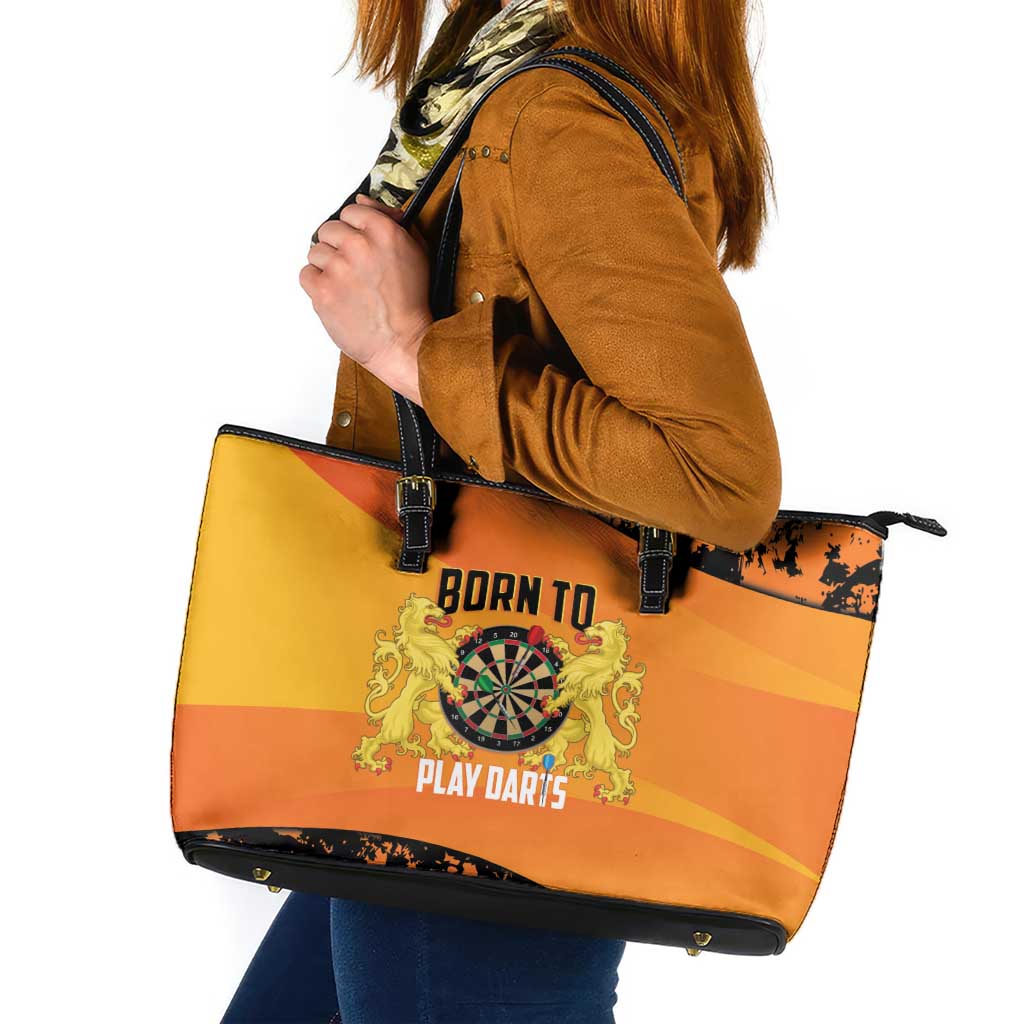 Netherlands Darts Leather Tote Bag Born To Play Darts Grunge Style - Wonder Print Shop