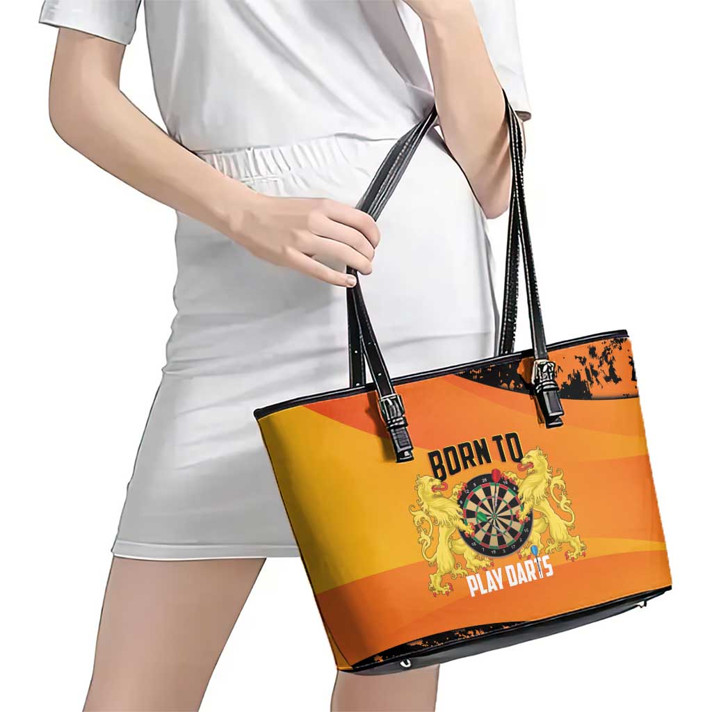 Netherlands Darts Leather Tote Bag Born To Play Darts Grunge Style - Wonder Print Shop