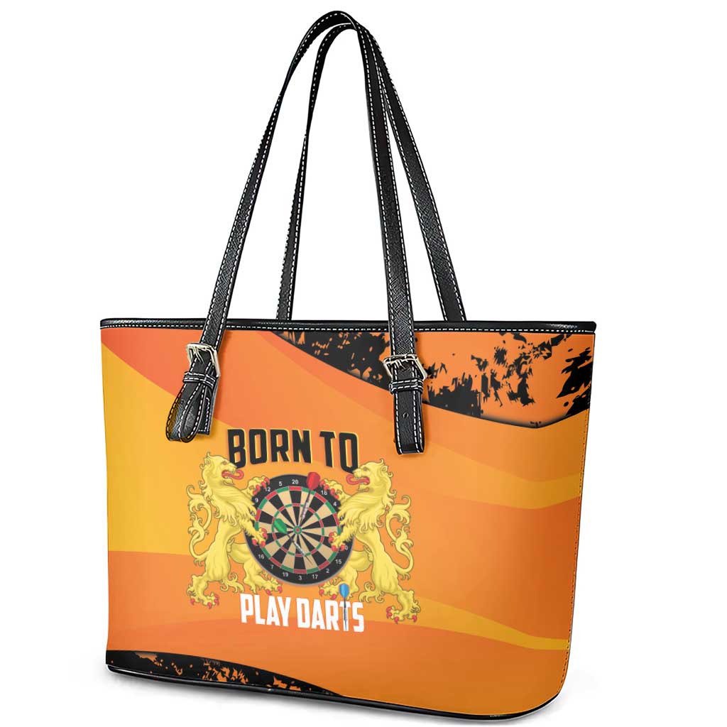 Netherlands Darts Leather Tote Bag Born To Play Darts Grunge Style - Wonder Print Shop