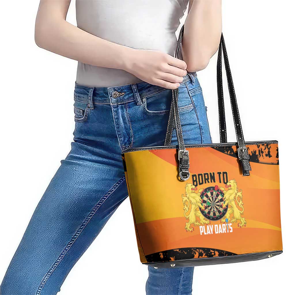 Netherlands Darts Leather Tote Bag Born To Play Darts Grunge Style - Wonder Print Shop