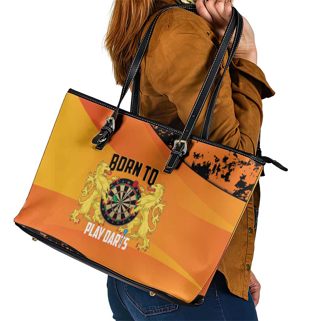 Netherlands Darts Leather Tote Bag Born To Play Darts Grunge Style - Wonder Print Shop
