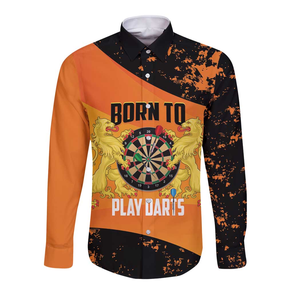 Personalised Netherlands Darts Long Sleeve Button Shirt Born To Play Darts Grunge Style - Wonder Print Shop