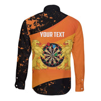 Personalised Netherlands Darts Long Sleeve Button Shirt Born To Play Darts Grunge Style - Wonder Print Shop