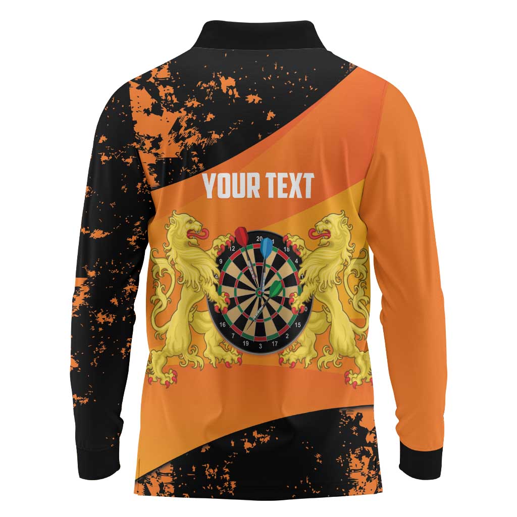 Personalised Netherlands Darts Long Sleeve Polo Shirt Born To Play Darts Grunge Style - Wonder Print Shop