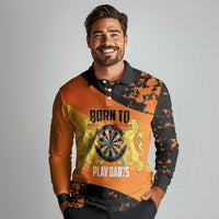 Personalised Netherlands Darts Long Sleeve Polo Shirt Born To Play Darts Grunge Style - Wonder Print Shop