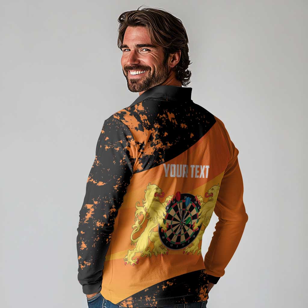Personalised Netherlands Darts Long Sleeve Polo Shirt Born To Play Darts Grunge Style - Wonder Print Shop
