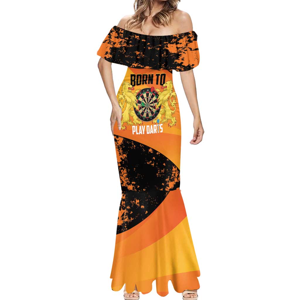 Personalised Netherlands Darts Mermaid Dress Born To Play Darts Grunge Style - Wonder Print Shop