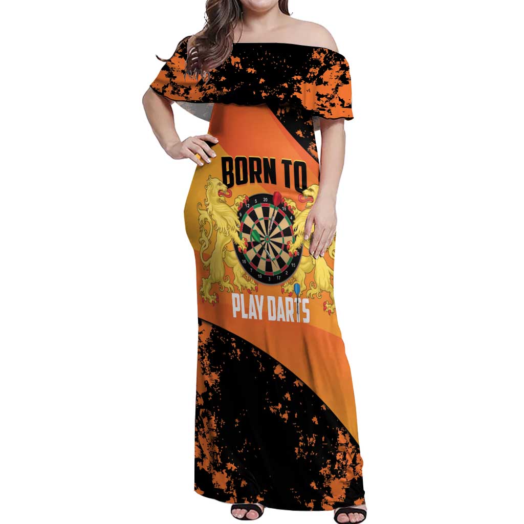 Personalised Netherlands Darts Off Shoulder Maxi Dress Born To Play Darts Grunge Style - Wonder Print Shop