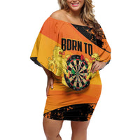 Personalised Netherlands Darts Off Shoulder Short Dress Born To Play Darts Grunge Style - Wonder Print Shop